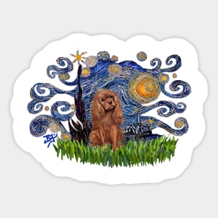 Ruby Cavalier King Charles Spaniel in Starry Night Adaptation Sticker